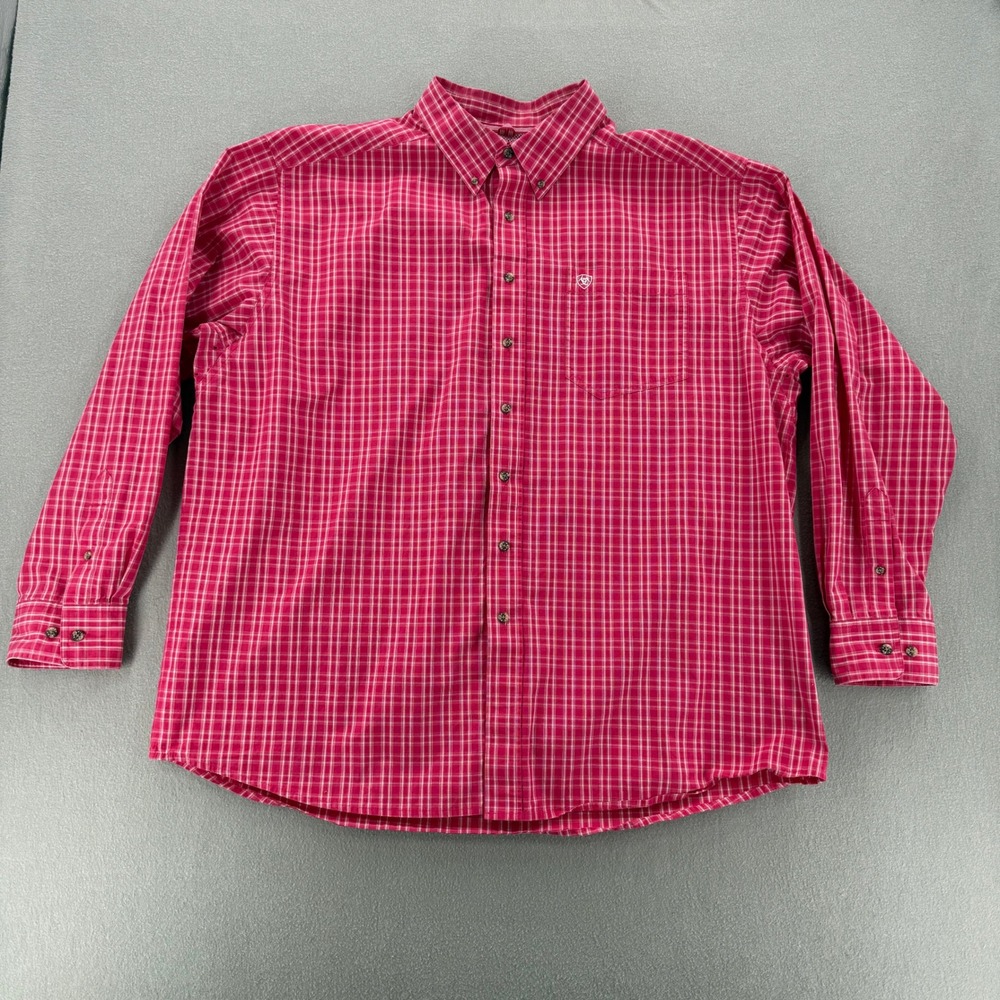 Ariat Pink White Plaid LS Button Up Shirt Size XXL